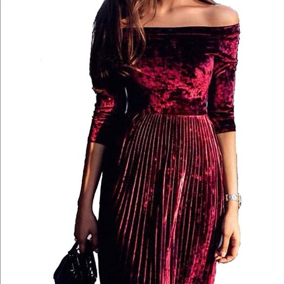 Dresses & Skirts - Burgundy Crushed Velvet Dress